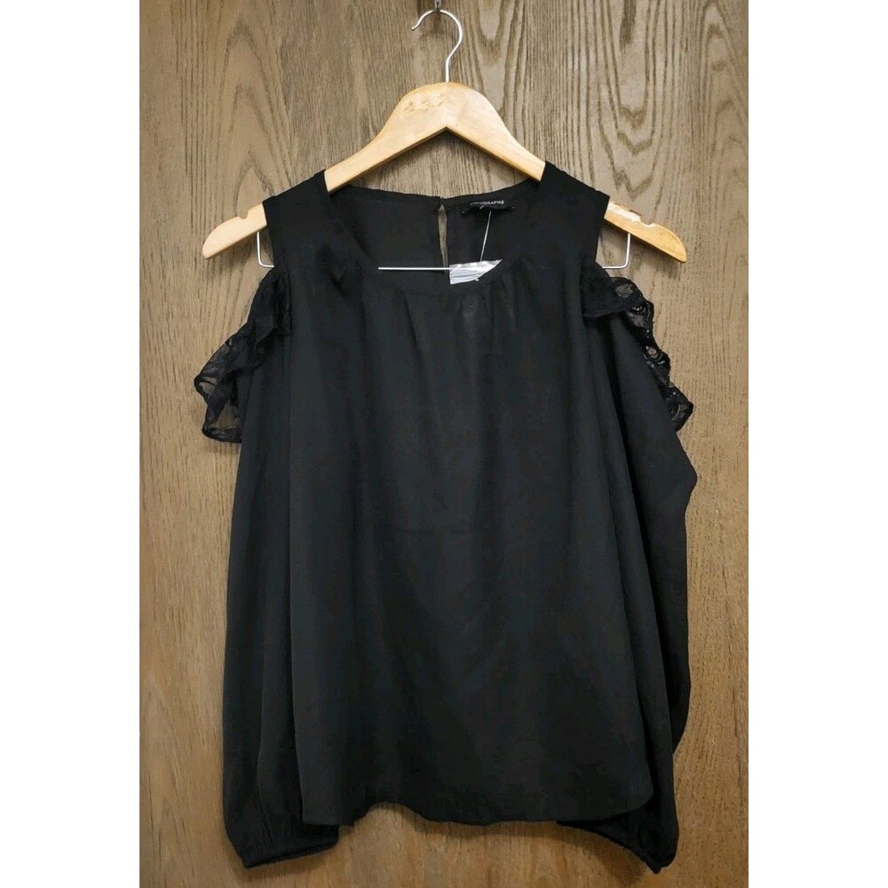 Calligraphie Womens Black Cold Shoulder Long Sleeve Shirt Blouse Size Small